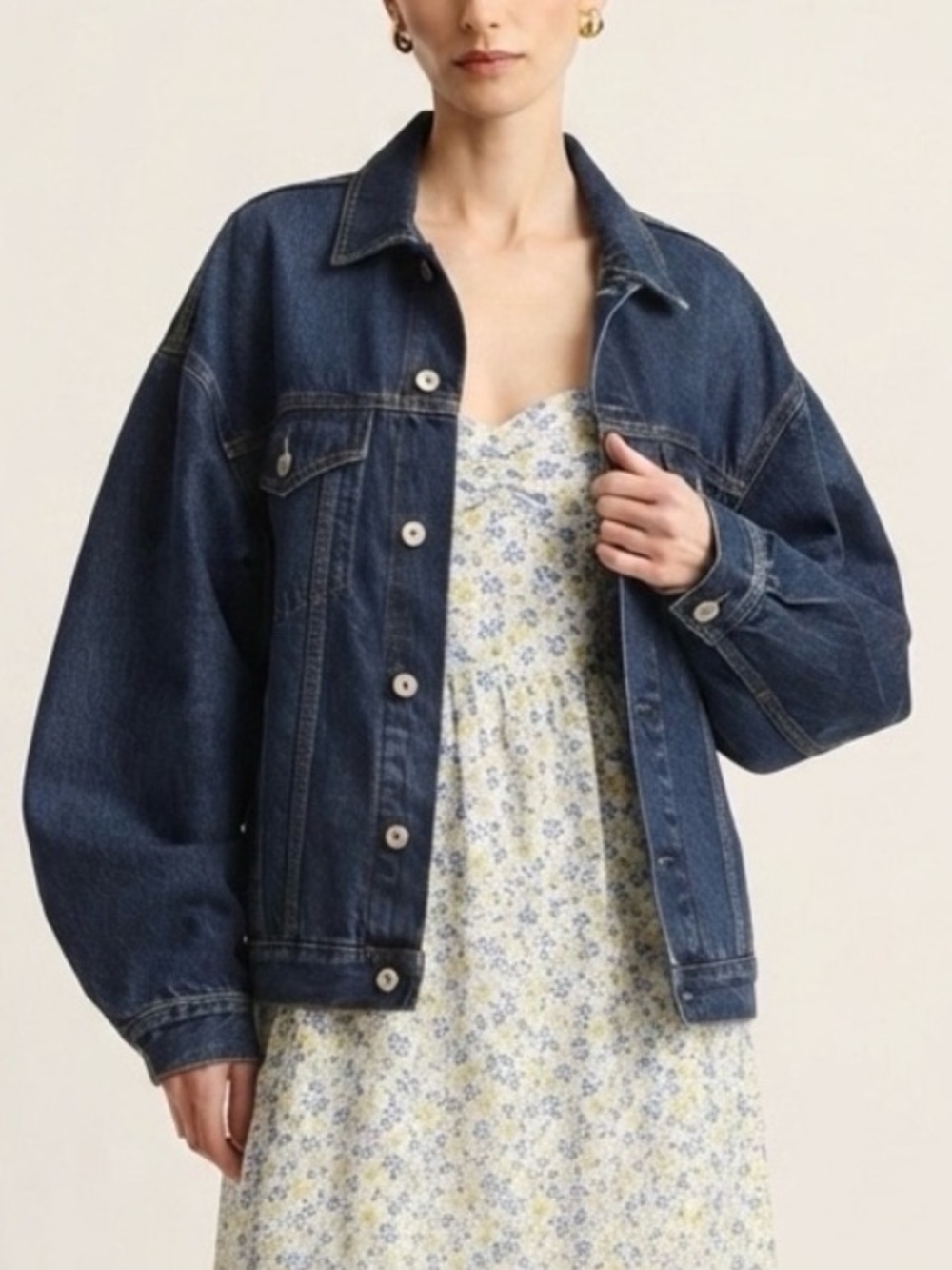 Oversized J. Crew Dark Blue Denim Trucker Jacket